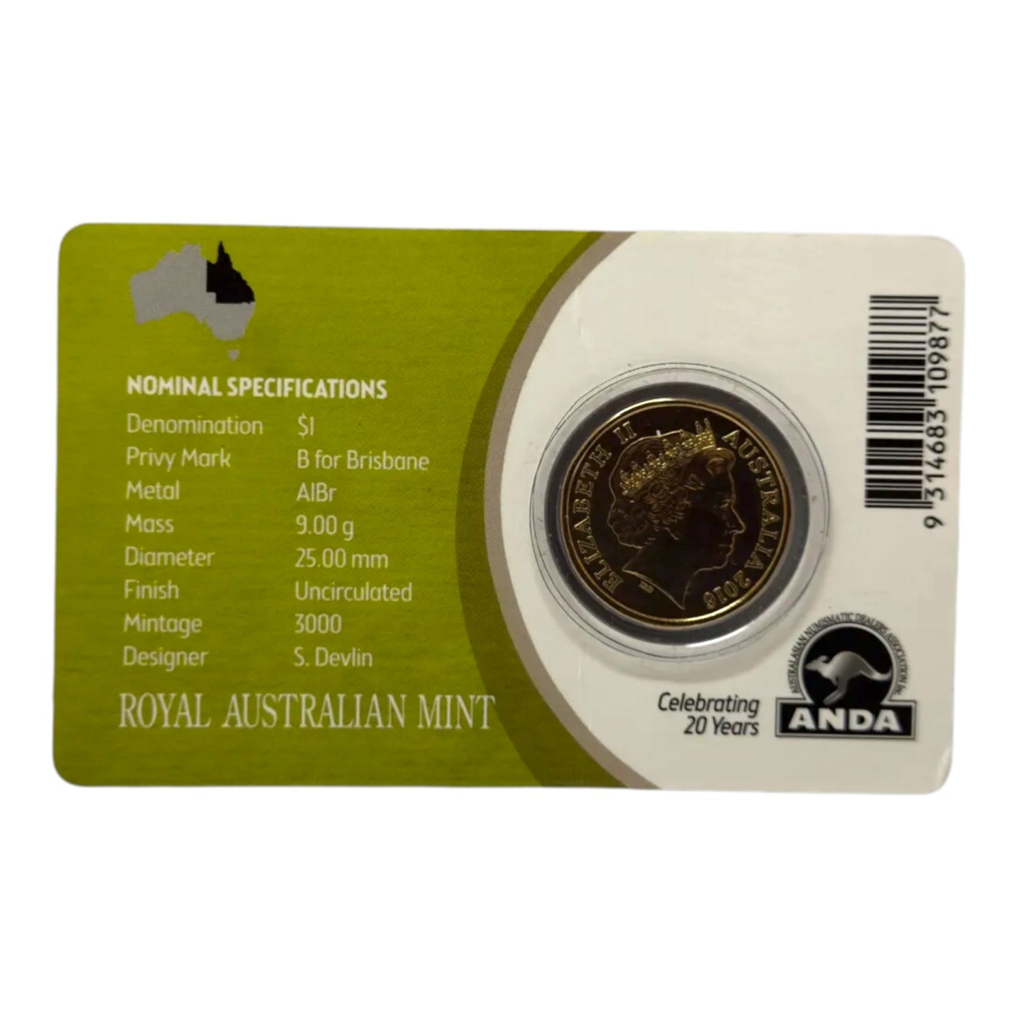 2016 $1 Coin - Brisbane Money Expo - Mob of Roos - 'B' Privymark