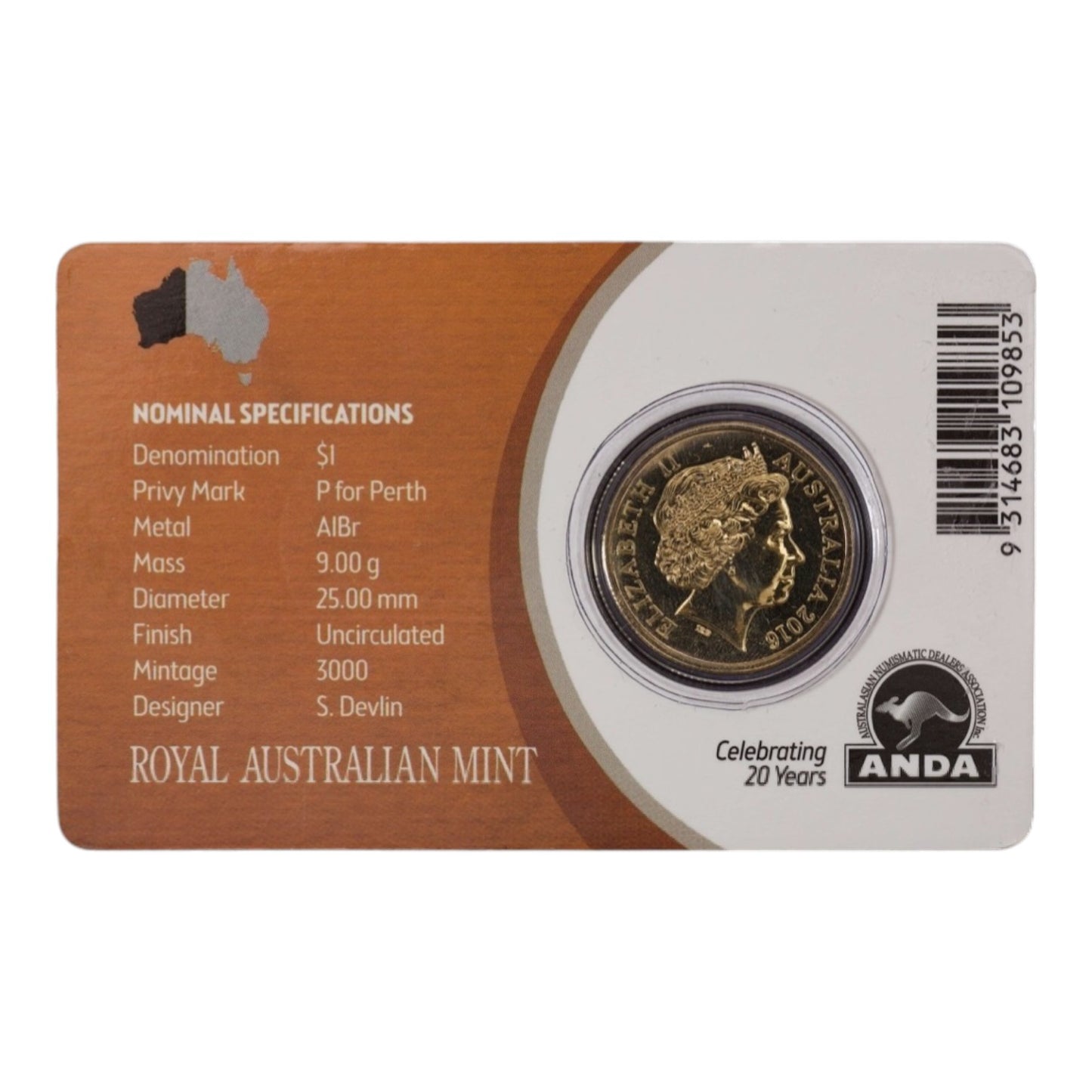 2016 Perth Money Expo - Mob of Roos - 'P' Privymark $1 Coin