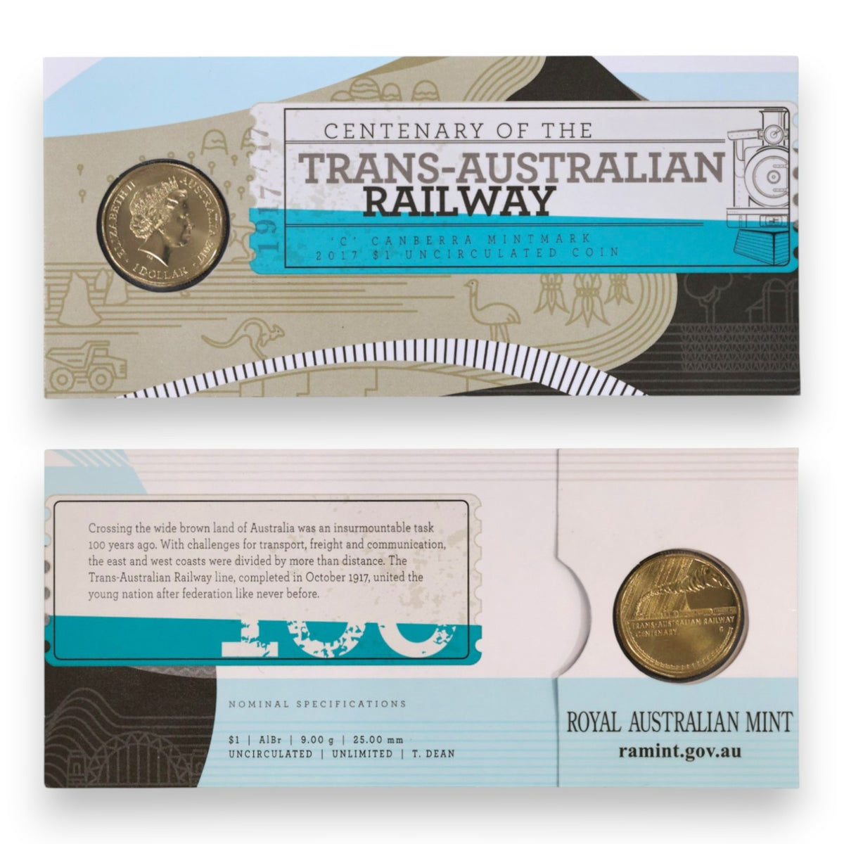 2017 $1 Coin - Centenary Trans-Australian Railway - 'C' Mintmark