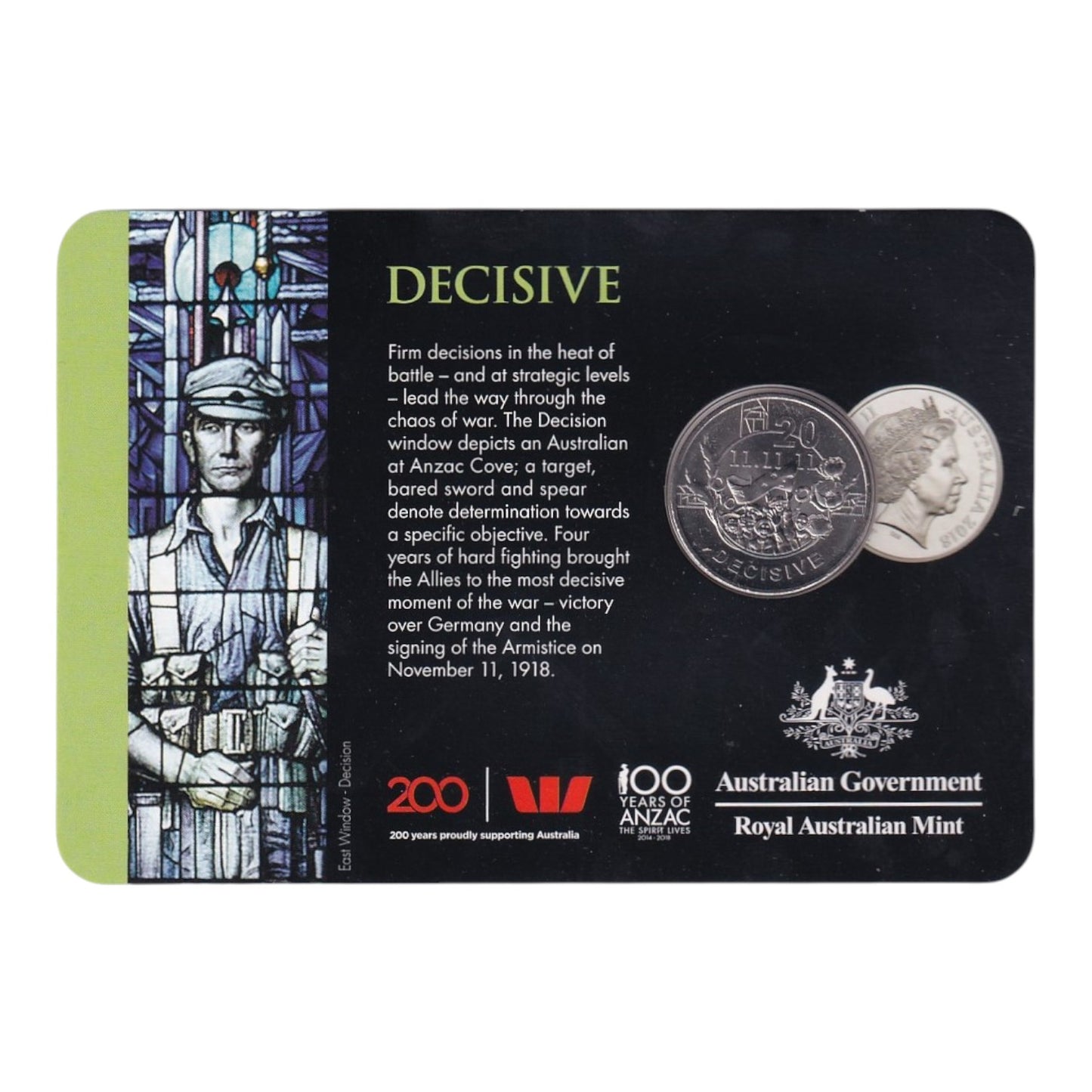 2018 20c Coin - Anzac Spirit - Decisive