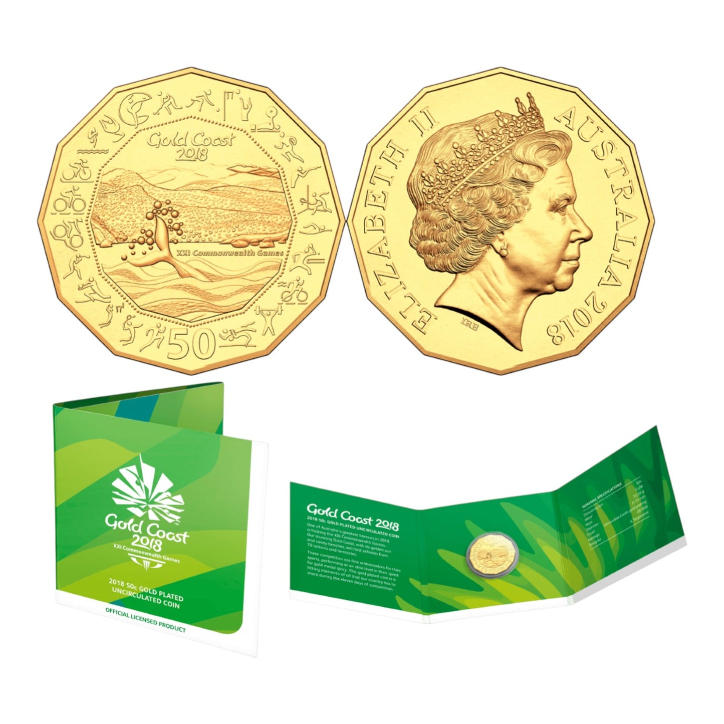 2018 50c Coin - XXI Commonwealth Games - Gold Plated