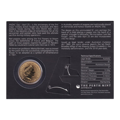 2018 Perth Mint ANZAC Day One Dollar Coin - Lest We Forget
