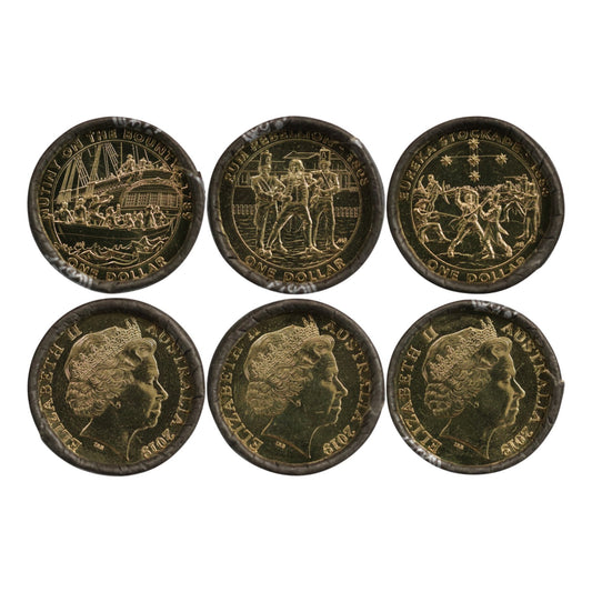 2019 $1 Coin Roll Set - Mutiny and Rebellion Set of 3 Cotton and Co Rolls