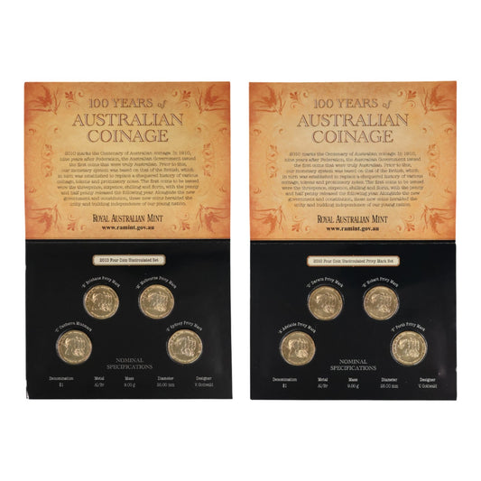 2010 $1 Centenary of Australian Coinage – Complete 8-Coin Master Bundle ('CBMS' & 'ADHP' Sets)