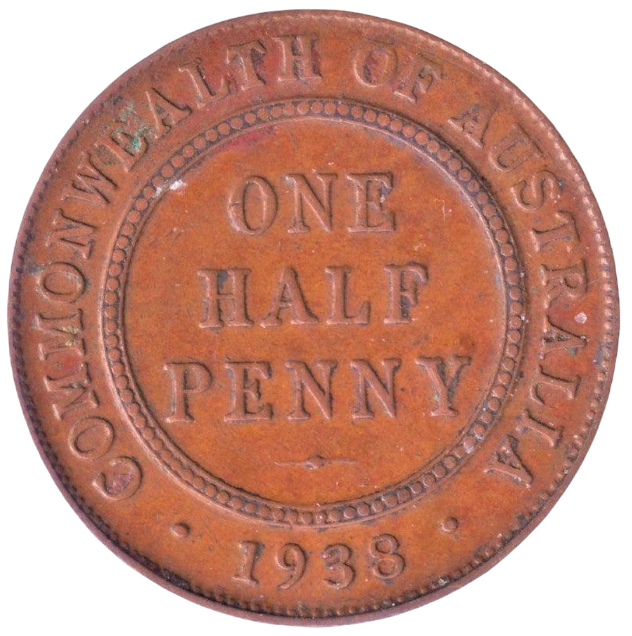 1938 Australian Half Penny - Very Good - First George VI Australian Half Penny