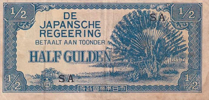 1942 Netherlands Indies (Dutch East Indies) Banknote - Japanese Occupation - ½ Gulden - p122a - Loose Change Coins