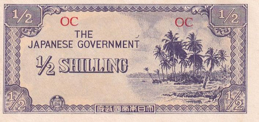 1942 Oceania Banknote - Japanese Occupation - ½ Shilling - p1c - Uncirculated - Loose Change Coins
