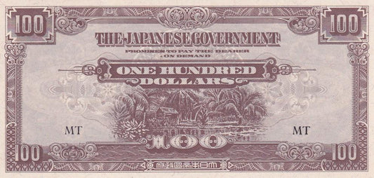 1944 Malaya Banknote - Japanese Occupation - 100 Dollars - pM8b - Uncirculated - Loose Change Coins