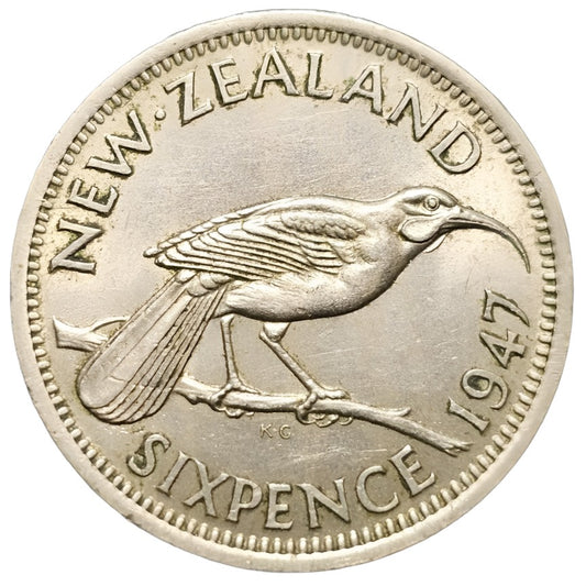 1947 New Zealand Sixpence - About Uncirculated - Loose Change Coins