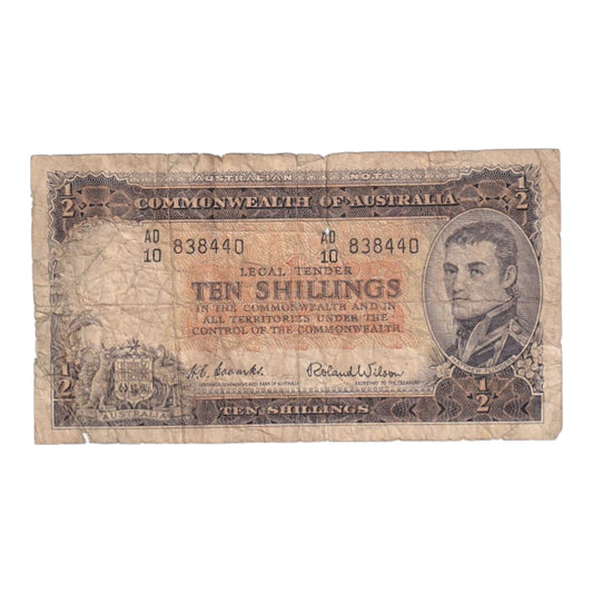 1954 Australian Ten Shilling Note - Commonwealth Bank - R16 - Very Good