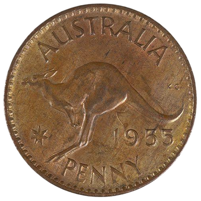 1955 Y. Australian Penny - About Uncirculated with Reverse Die Clash/Planchet Flaw Errors