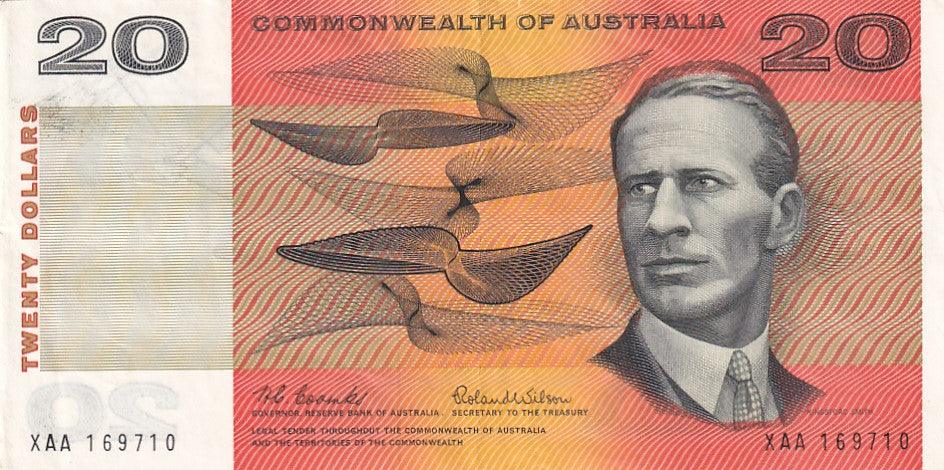 1966 Australian $20 Note - XAA169710 - Coombs/Wilson - R401F First Prefix - About Uncirculated - Loose Change Coins