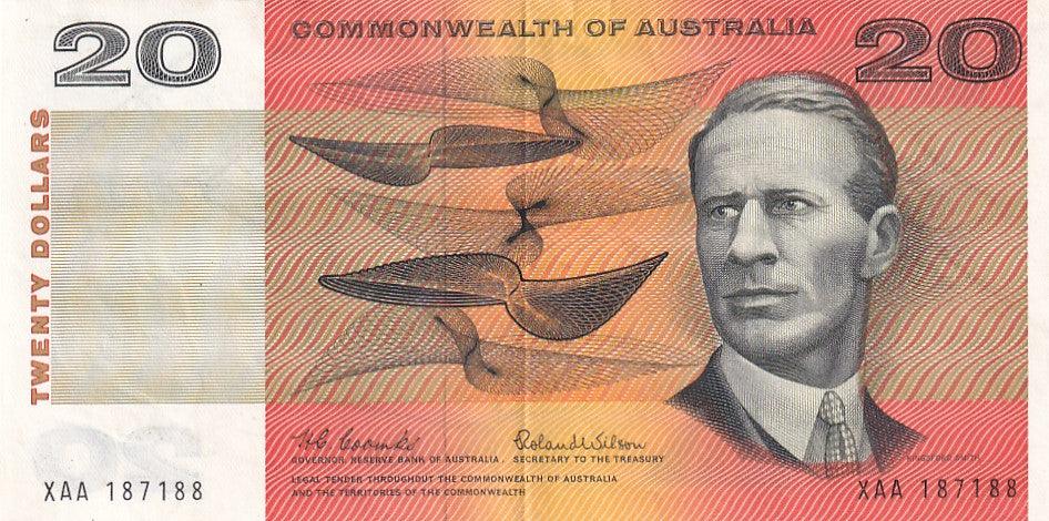 1966 Australian $20 Note - XAA187188 - Coombs/Wilson - R401F First Prefix - Extremely Fine - Loose Change Coins