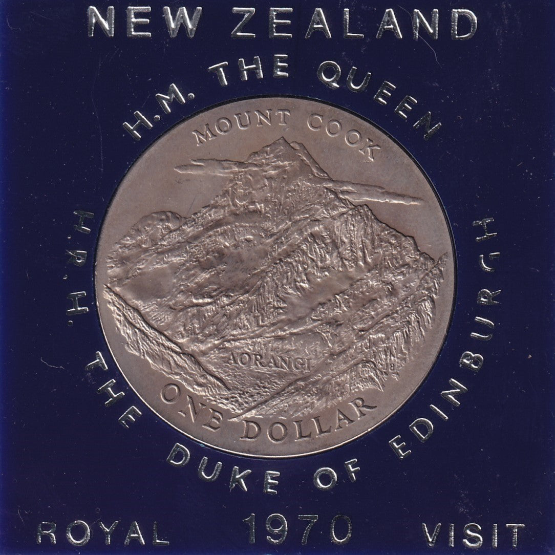 1970 New Zealand $1 Coin - Royal Visit Commemorative Dollar - In Original Case