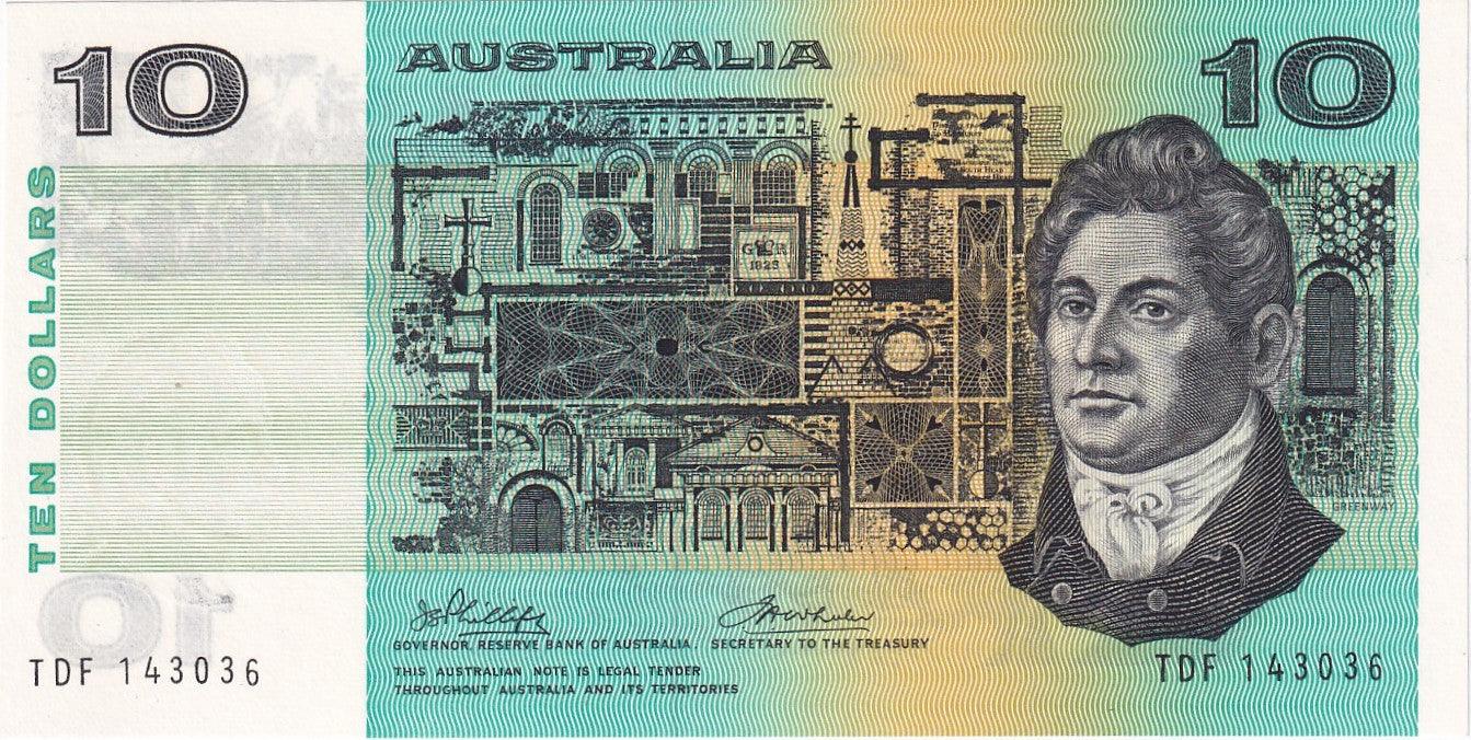 1974 Australian 10 Dollar Note - TDF 143036 - Phillips/Wheeler - R305 - Uncirculated - Loose Change Coins