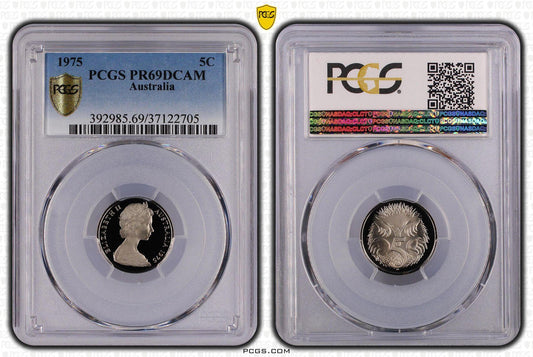 1975 Australian 5 Cent Coin - Graded PR69DCAM by PCGS - Loose Change Coins