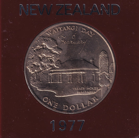 1977 New Zealand $1 Coin - Queen's Silver Jubilee & Waitangi Day