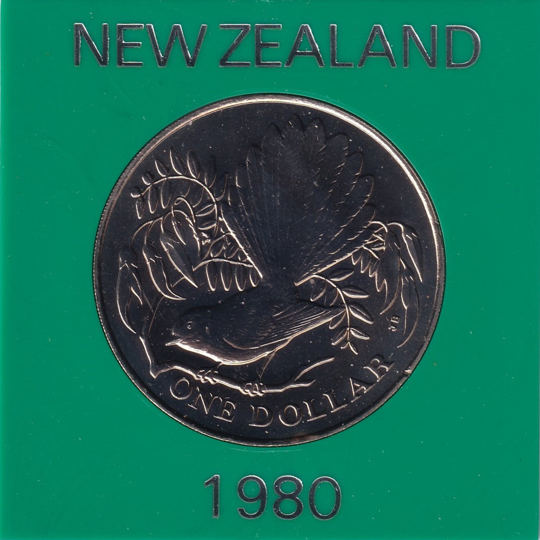 1980 New Zealand $1 Coin - Berry Portrait; Fantail