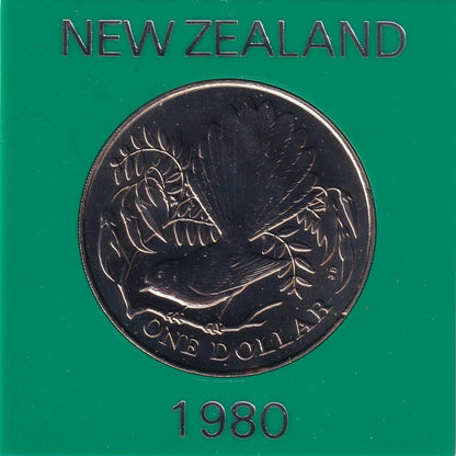 1980 New Zealand $1 Coin - Berry Portrait; Fantail