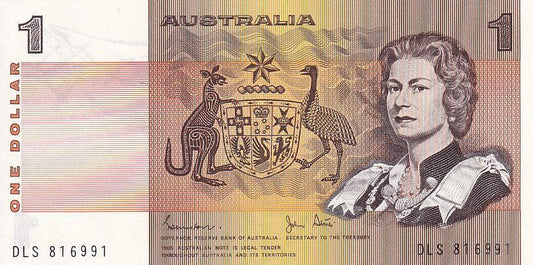 1982 Australian 1 Dollar Note - DLS 816991 - Johnston/Stone - R78 - About Uncirculated - Loose Change Coins