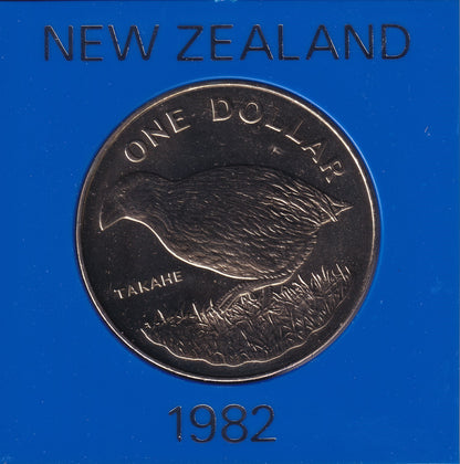 1982 New Zealand $1 Coin - Berry Portrait; Takahe Bird