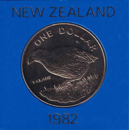 1982 New Zealand $1 Coin - Berry Portrait; Takahe Bird