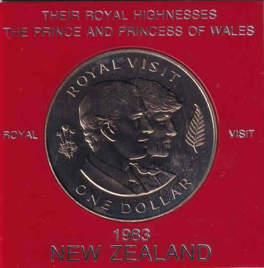 1983 New Zealand $1 Coin - Visit of Prince & Princess of Wales, April 1983