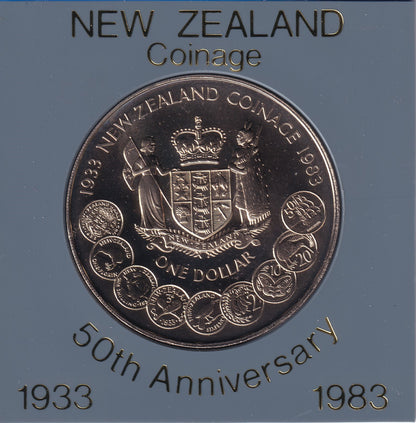 1983 New Zealand $1 Coin - 50th anniversary of New Zealand coinage