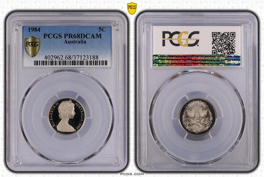 1984 Australian 5 Cent Coin - Graded PR68DCAM by PCGS - Loose Change Coins