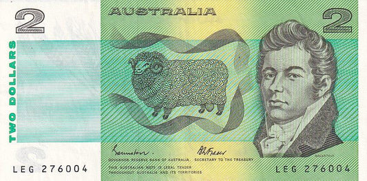 1985 Australian 2 Dollar Note - LEG 276004 - Johnston/Fraser - R89 General Prefix - Extremely Fine - Loose Change Coins