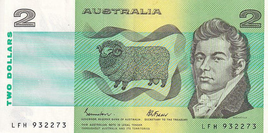 1985 Australian 2 Dollar Note - LFH 923373 - Johnston/Fraser - R89 - About Uncirculated - Loose Change Coins