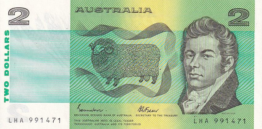 1985 Australian 2 Dollar Note - LHA 991471 - Johnston/Fraser - R89 - About Uncirculated - Loose Change Coins