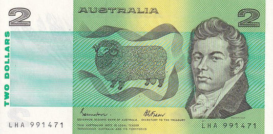 1985 Australian 2 Dollar Note - LHA 991471 - Johnston/Fraser - R89 - About Uncirculated - Loose Change Coins