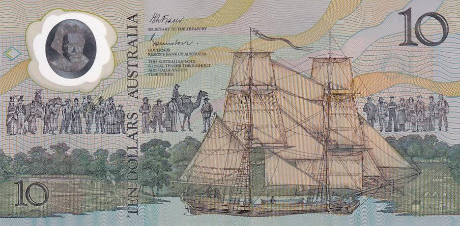 1988 Australia 10 Dollar Note - Bicentennial - AB 14317938 - Johnston/Fraser - Reissue - Uncirculated - Loose Change Coins
