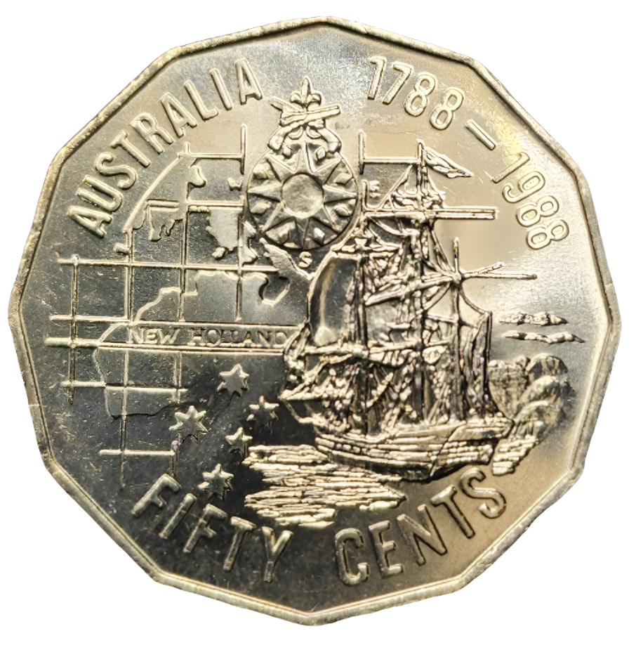 1988 Australian 50 Cent Coin - Commemorating the Australian Bicentenary - Uncirculated from RAM Roll
