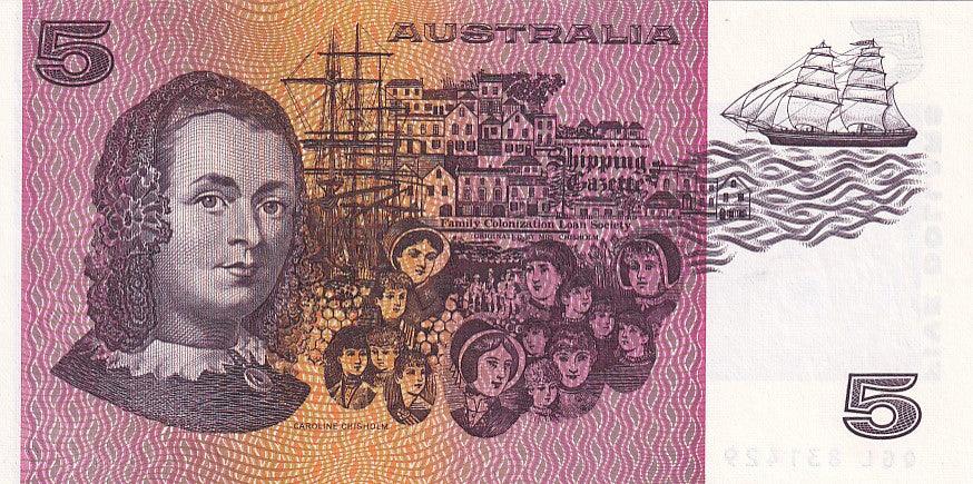 1990 Australian 5 Dollar Note - QGL 831429 - Fraser/Higgins - R212 General Prefix - Uncirculated - Loose Change Coins