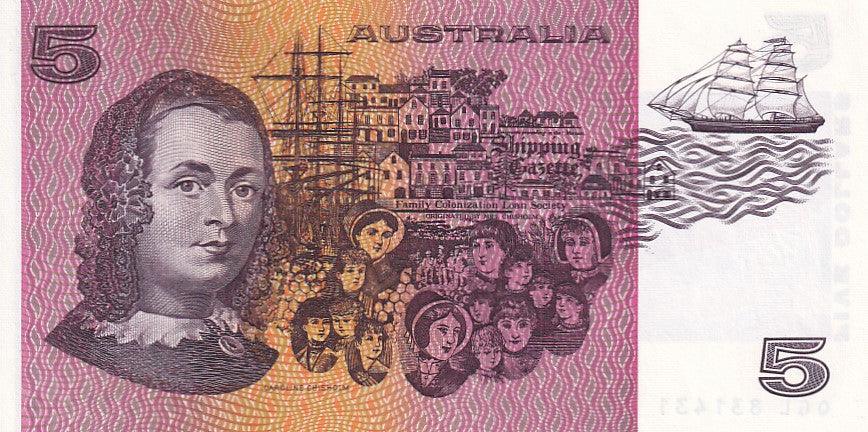 1990 Australian 5 Dollar Note - QGL 831431 - Fraser/Higgins - R212 General Prefix - Uncirculated - Loose Change Coins
