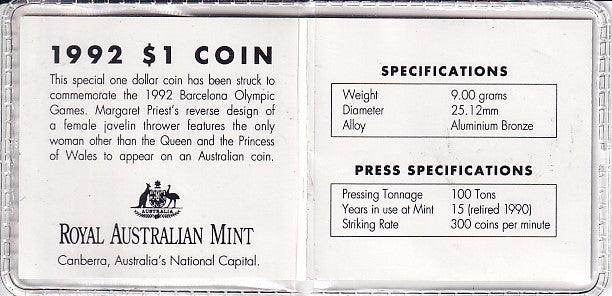 1992 Australian $1 Coin - Barcelona Olympics - Loose Change Coins