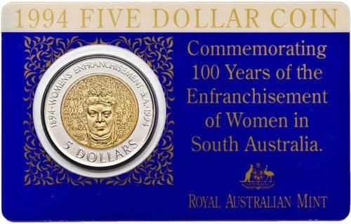 1994 Australian $5 Coin - Enfranchisement of Women - Bi-Metal Uncirculated - Loose Change Coins