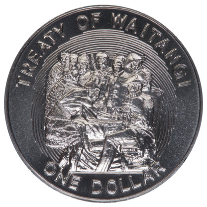 1990 New Zealand $1 Coin - Treaty of Waitangi - Uncirculated