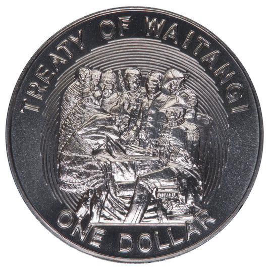 1990 New Zealand $1 Coin - Treaty of Waitangi - Uncirculated