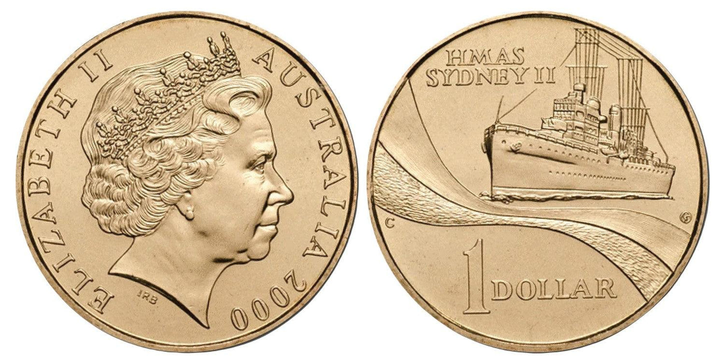 2000 Australian $1 Coin - HMAS Sydney II - Multiple Mintmarks Available - Loose Change Coins