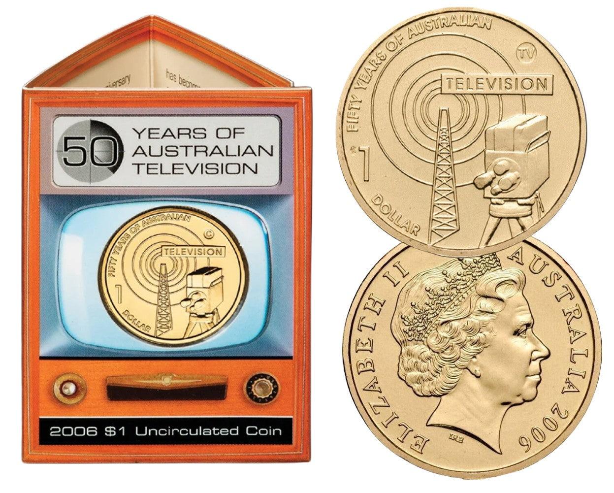 2006 Australian $1 Coin - 50 Years of Television - Loose Change Coins