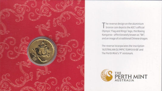 2008 Uncirculated $1 Coin - Australian Olympic Committee - Beijing Olympic Games - Ex-PNC (No Cover) - Loose Change Coins