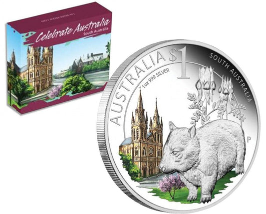2010 $1 Coin - "Celebrate Australia" - South Australia - 1oz Silver Proof $1 Coloured Coin - Loose Change Coins
