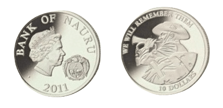 2011 $10 Coin - Nauru - "We Will Remember Them" - Silver Commemorative - Loose Change Coins
