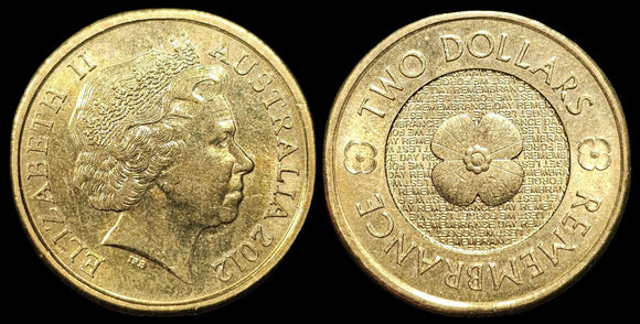 2012 Australian $2 Coin - Gold Poppy - About Uncirculated - Loose Change Coins
