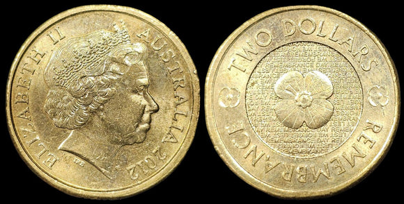 2012 Australian $2 Coin - Gold Poppy - About Uncirculated - Loose Change Coins