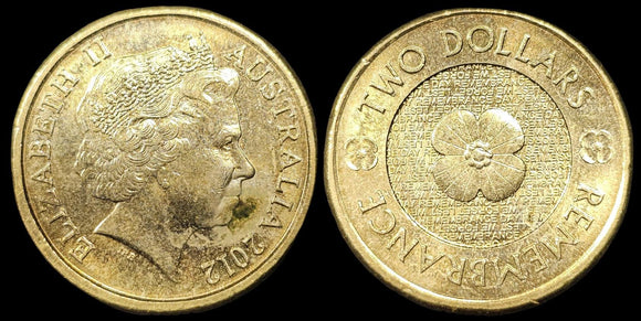 2012 Australian $2 Coin - Gold Poppy - Very Fine - Loose Change Coins
