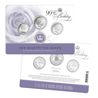 2016 Frosted Uncirculated Three Coin Set - Her Majesty The Queen 90th Birthday